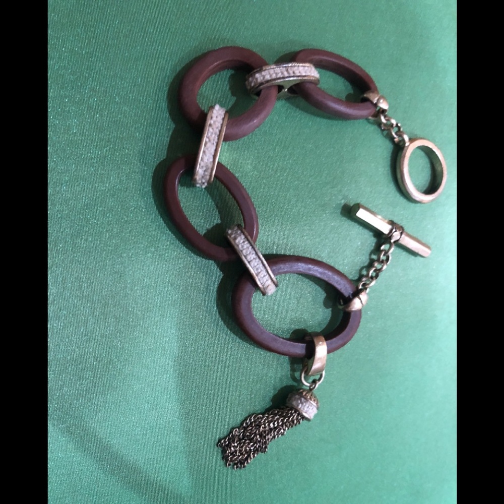 Wood Link and Brass Bracelet - Picture 2 of 6